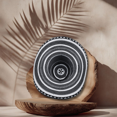 Sombrero 23 fibras diseño Granito Arroz blanco con negro